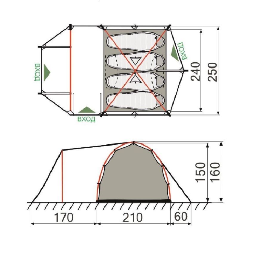 Палатка RockLand Discoverer 4 v2, четырехместная