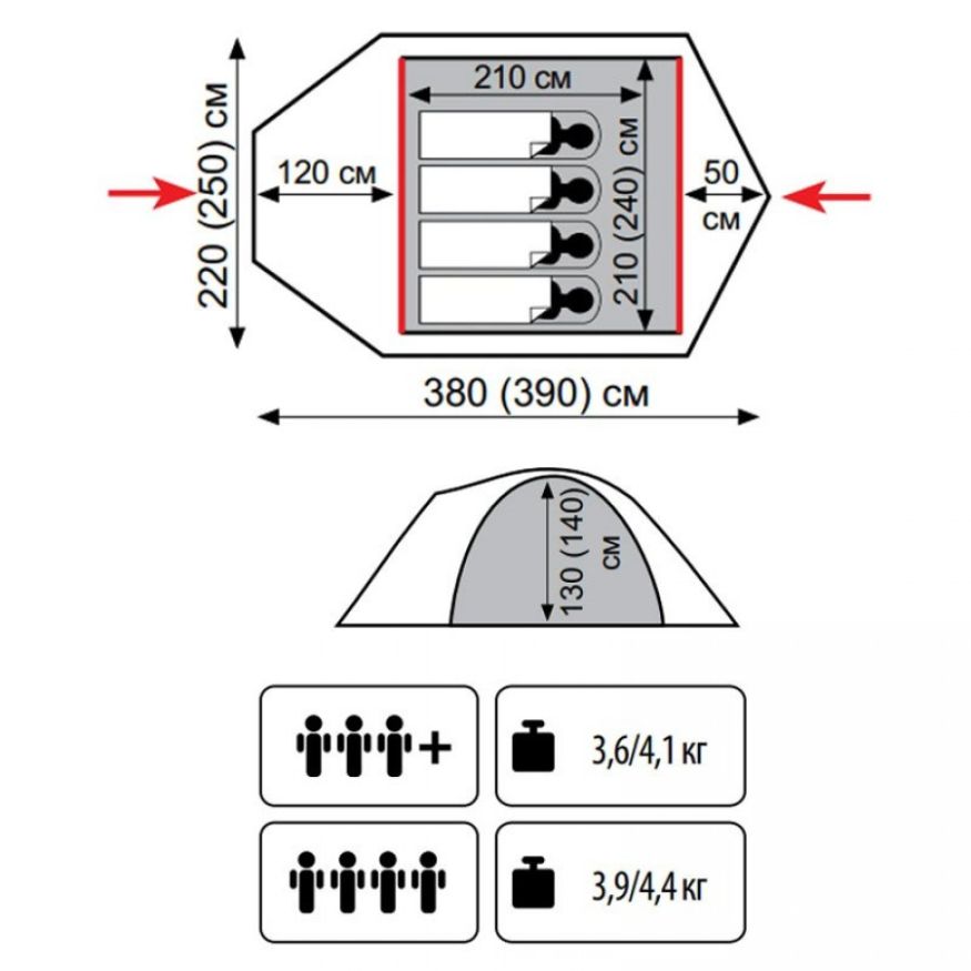 Палатка Tramp Lite Camp 4, зеленый
